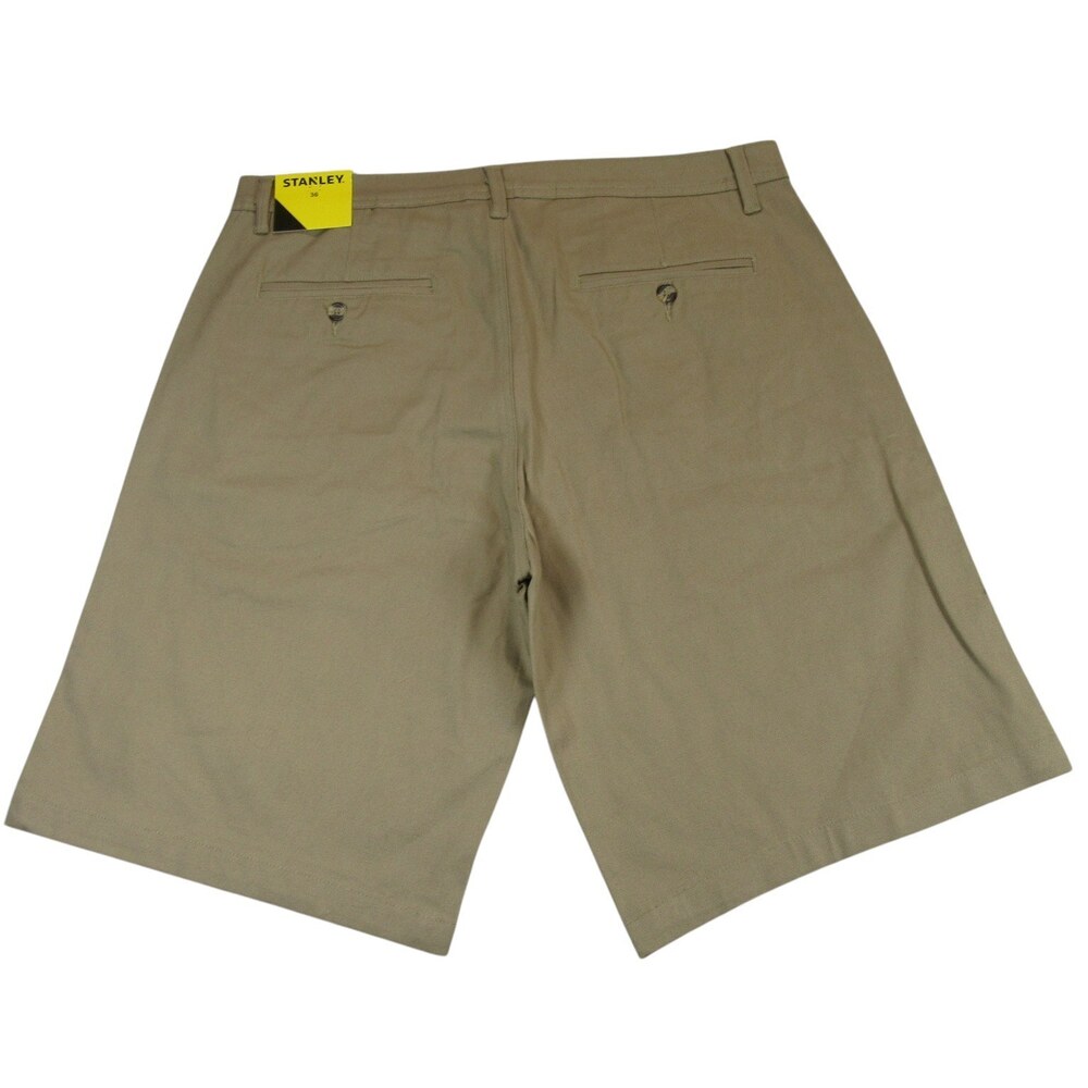 New Stanley Mens Work Shorts 36 x 11 Khaki Stretch Twill Cotton Chino Flat Front